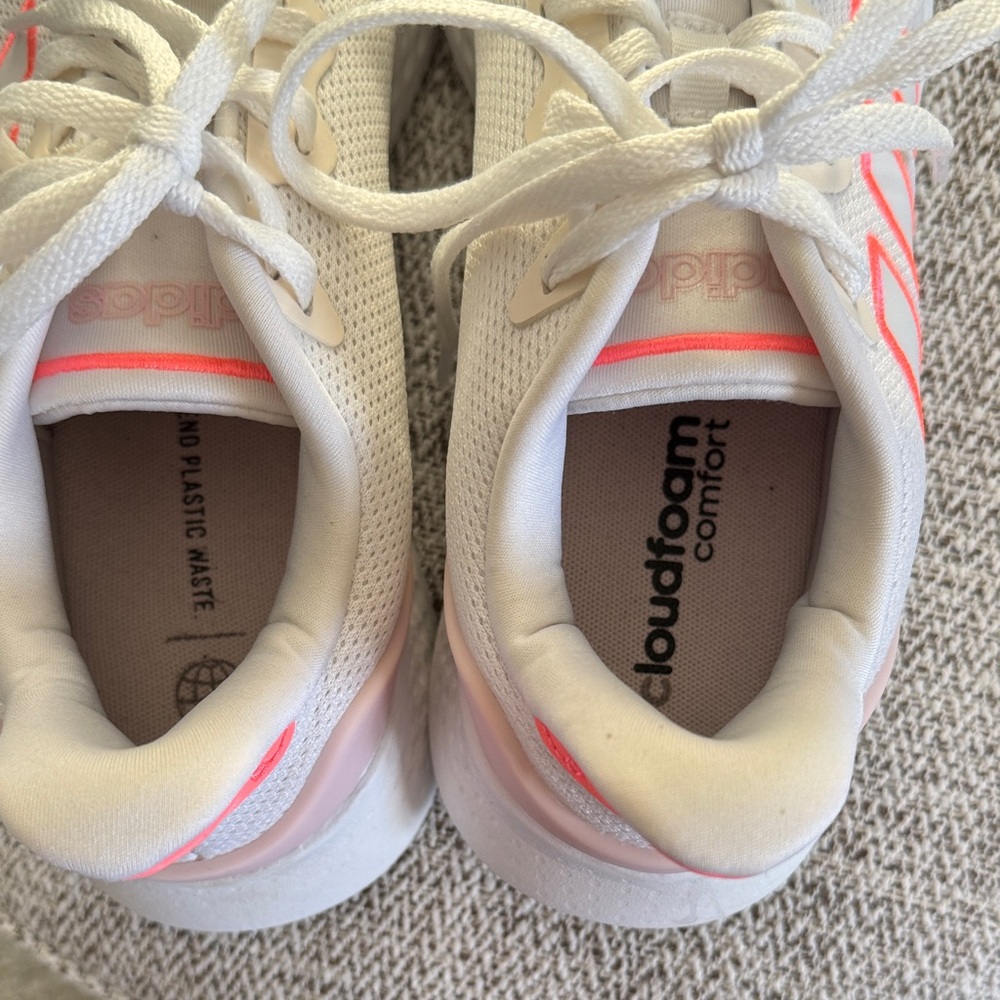 Adidas Women's White and Neon Pink Sneakers - Picture 6 of 8